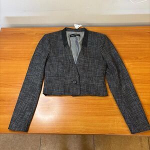 Nanette Lepore Grey Cropped Leather Collar Suit Jacket 0